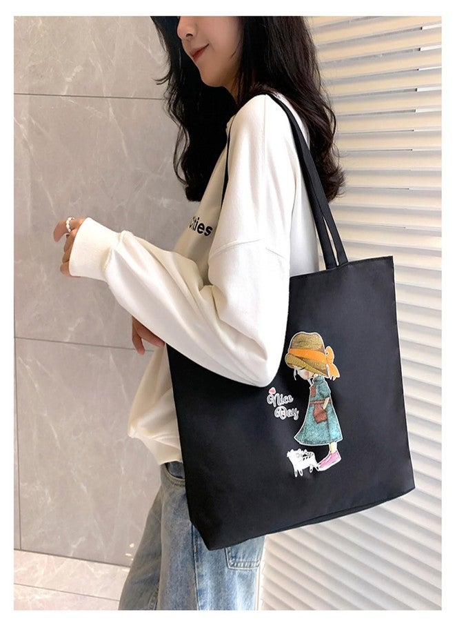 KeepCart Reusable Canvas Tote Bags For Girls Women, Shopping Bag For Grocery, Vegetable Bags For Market, Aesthetic Office Bag For Women, Stylish Bag For Girls College, Black - Image 4